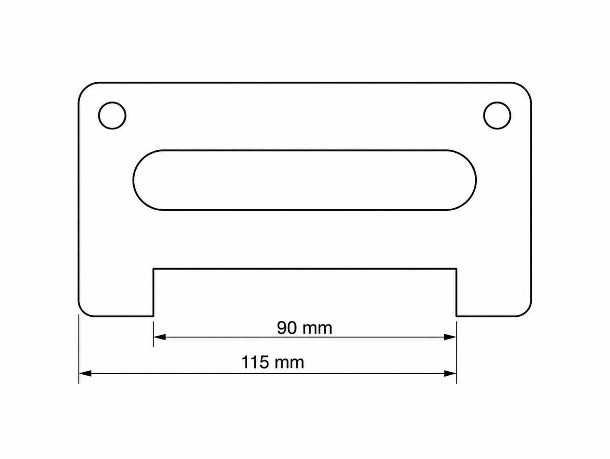 Målskisse av hummermål med dimensjoner 90 mm og 115 mm